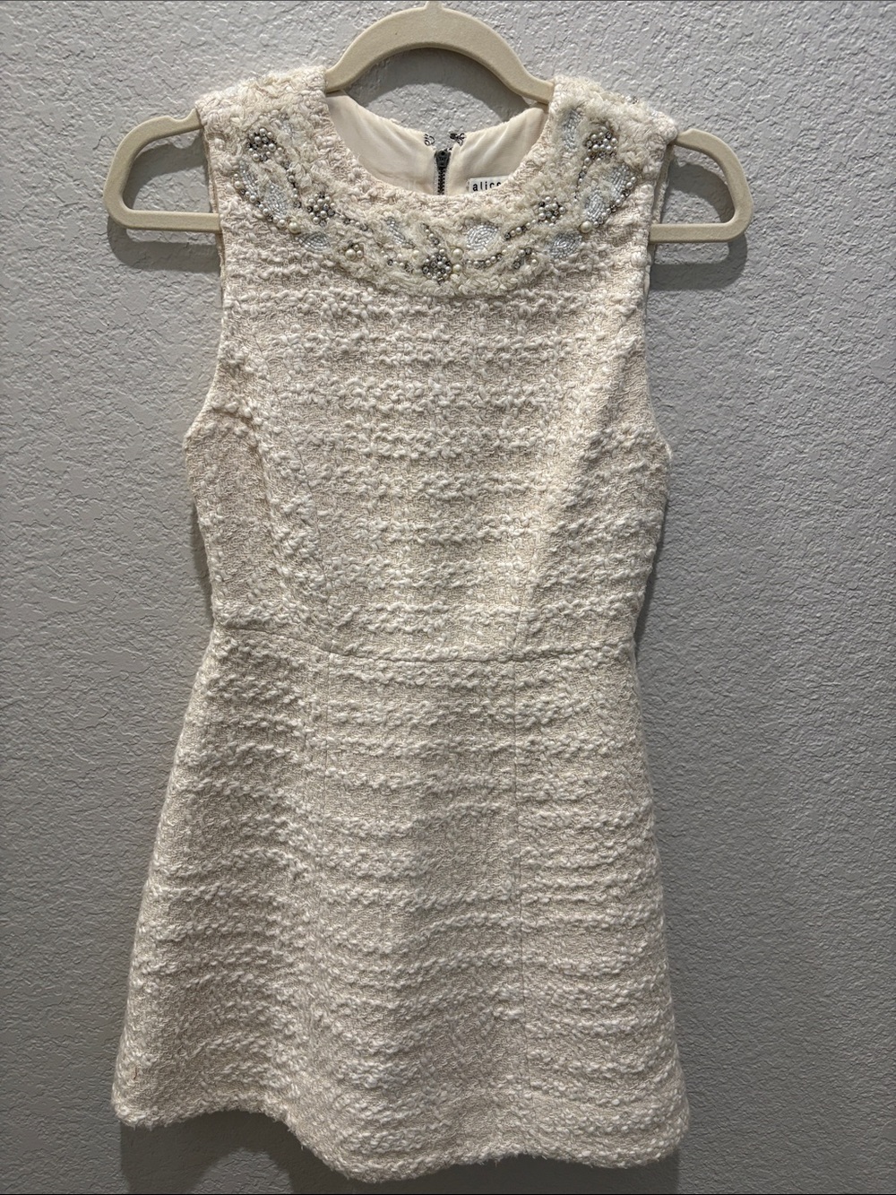 Alice + Olivia Haven Nila Tweed Embellished A-Line Mini Dress